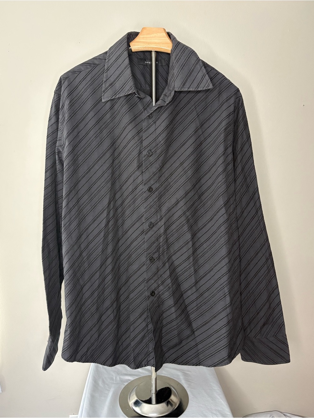 Men's Black Diagonal Stripe Button-Up Shirt